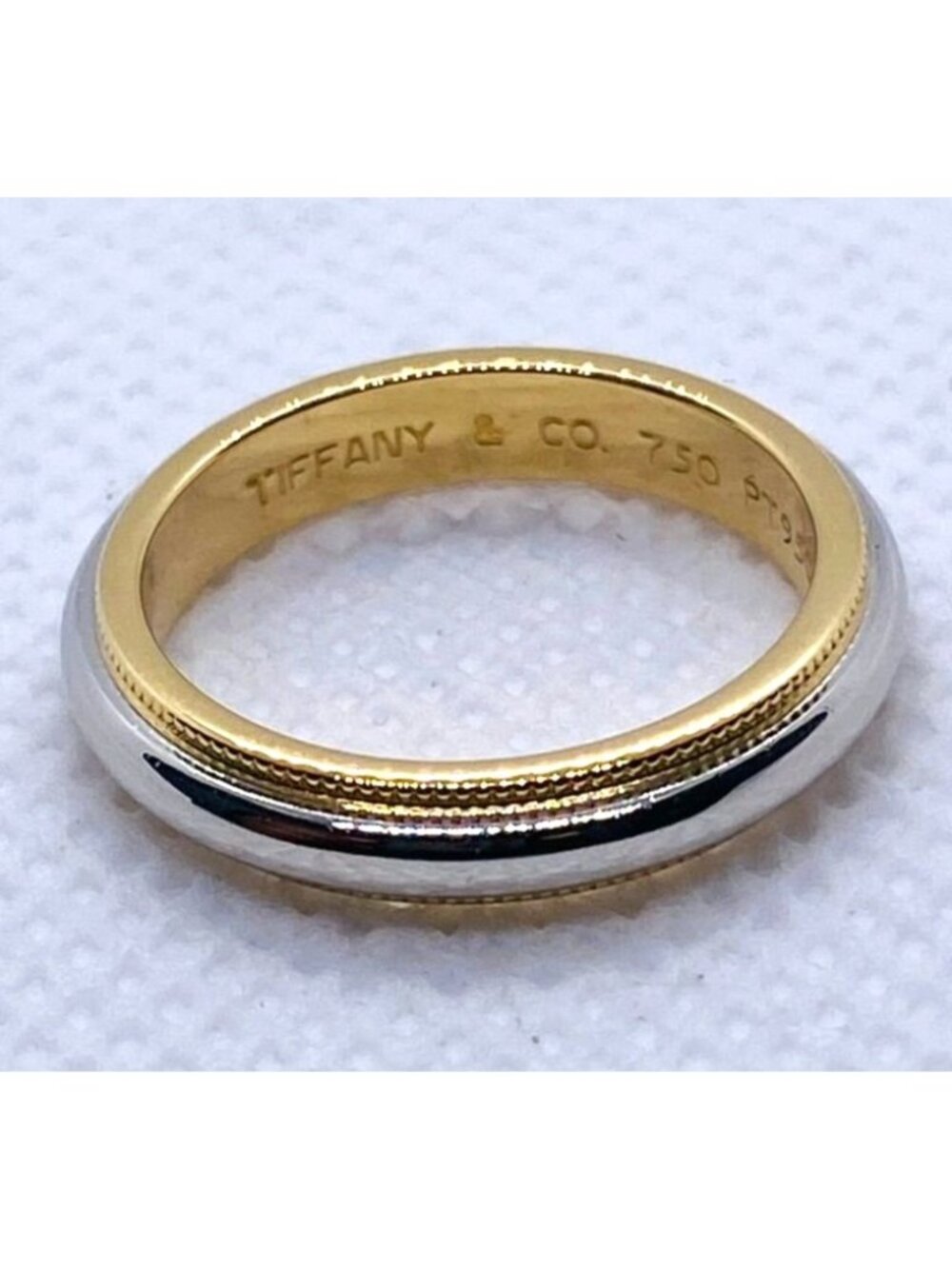 Tiffany & Co Double Milgrain Band Ring In Platinum & 18k Yellow Gold Size 4.5